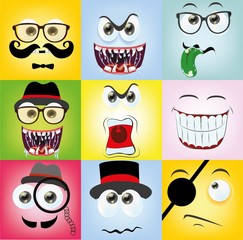 Set of cartoon faces with different emotions
