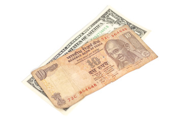 American dollars and Indian rupee banknote
