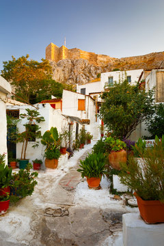 Fototapeta Acropolis as seen from the streets of Anafiotika, Athens, Greece