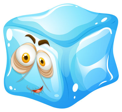 Ice cube with sleepy face