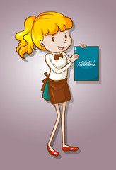 Waitress holding a menu
