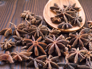 Star anise in the wooden spoon