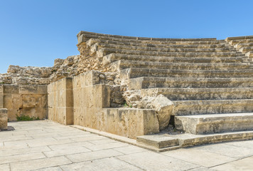 Ancient stone amphitheater ruins in Paphos, Cyprus.