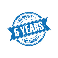 5 years warranty grunge retro isolated stamp