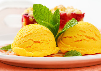 Raspberry cake with ice-cream
