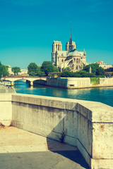 Notre Dame de Paris on the River Seine, Paris, France, Vintage s