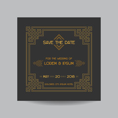 Save the Date - Wedding Invitation Card - Art Deco Vintage Style