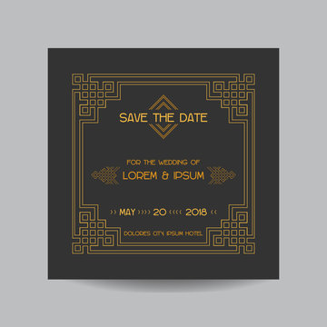 Save the Date - Wedding Invitation Card - Art Deco Vintage Style