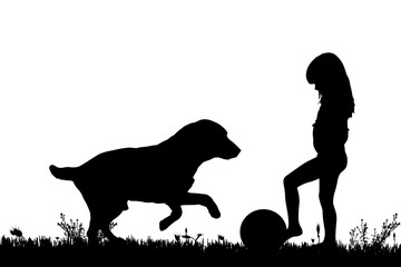 Vector silhouette of a girl with a dog.