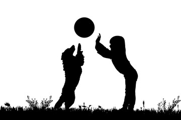 Vector silhouette of a girl with a dog.