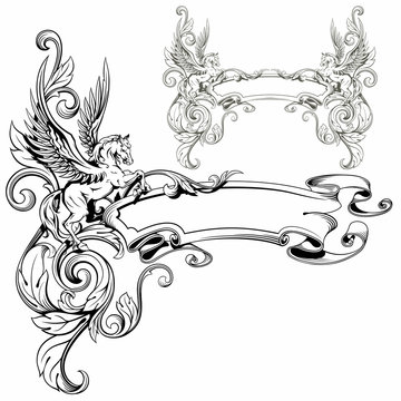 Pegasus winged heraldic decoration fantastic animal vector illus