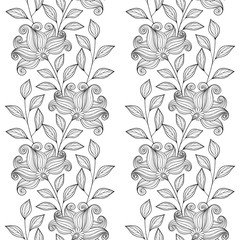 Vector Seamless Monochrome Floral Pattern