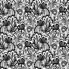 Vector Seamless Monochrome Floral Pattern