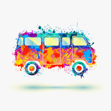 Vintage Hippie Camper Bus. Vector