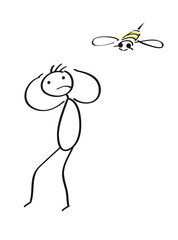 Strichfigur mit Wespe - Achtung - bitte aufpassen Wespen unterwegs, Vorsicht bei Allergien und Insektenstichen