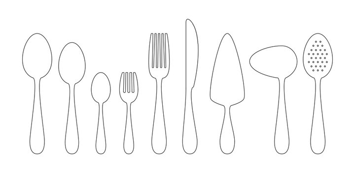 Set of thin line icons cutlery