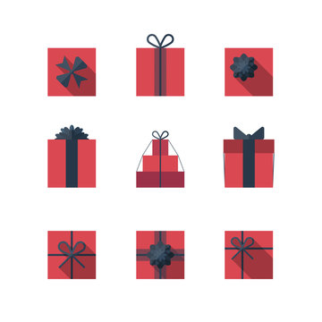 Flat gift box icon set