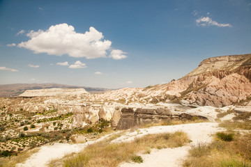 beautiful summer landscape, the valley and the mountains on blue