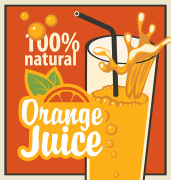 Vector banner with orange and a glass of juice