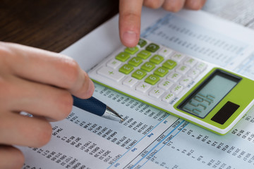 Obraz na płótnie Canvas Person Hands Analyzing Accounting Document
