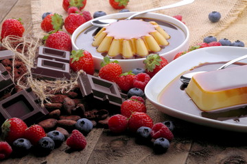 Crem caramel ,cioccolato e frutti rossi