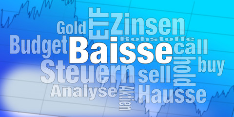 BAISSE auf blauem Chart im Wortmix