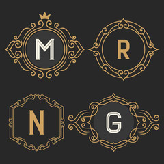 The set of stylish vintage monogram emblem and logo templates. Elegant retro business sign, identity, label for hotel, cafe, boutique, jewelry. Stock vector.