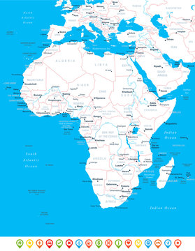 Africa - map, navigation icons - illustration. Africa map - highly detailed vector illustration.