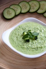 Plate of green cold soup