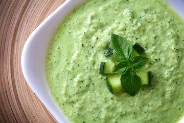Plate of green cold soup