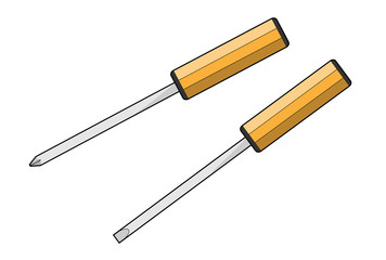Screwdrivers, a hand drawn vector illustration of screwdrivers isolated over a white background for easy editing.