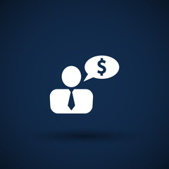 Happy Asian woman standing in front dollar icon