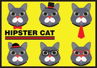 Fotobehang Hipster Cat Flat Cartoon Design © phojaip