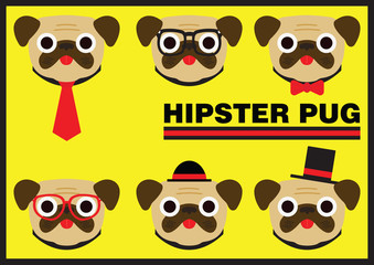 Hipster Pug Flat Cartoon Design