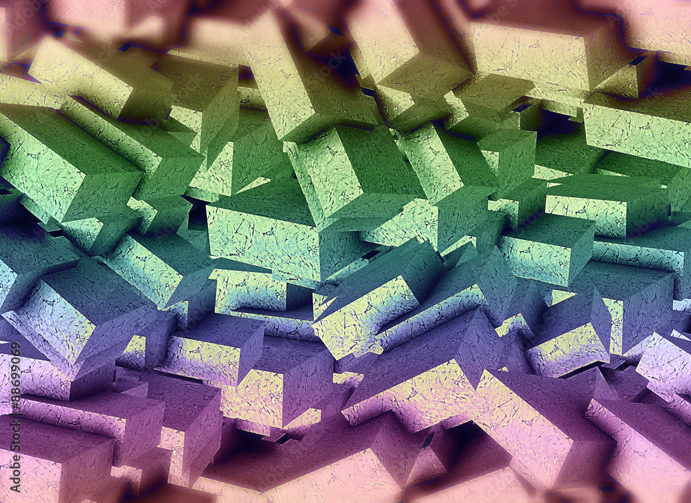 Poster 3d abstract of multiple multicoloured blocks