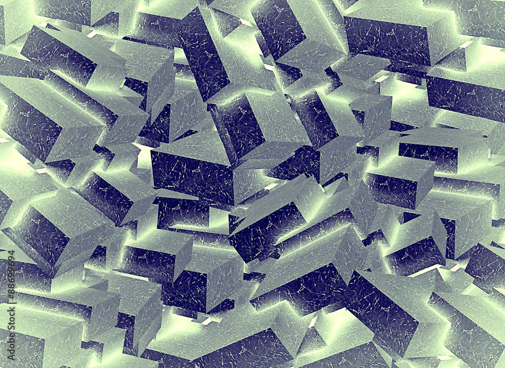 Poster 3d abstract of multiple shiny silver blocks