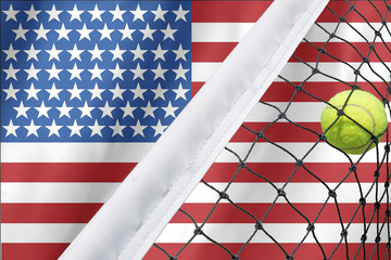 US Open tennis concept with flag and ball