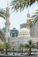 Fototapeta na wymiar Al Qasba Mosque in Sharjah, United Arab Emirates