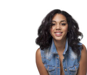 Happy Afro-American young woman isolated on white laughing