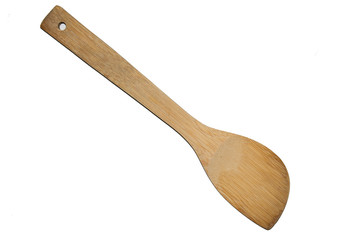 Wooden spoon bamboo white background.