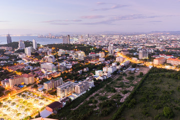 Aerial view of pattaya city at dusk