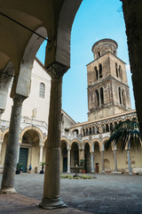 View of the inner courtyard the Cathedral of St. Matthew and his bell tower, Salerno, Southern...