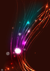 Fototapeta na wymiar Abstract wave color glowing lines in dark space with stars and