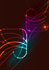 Abstract color glowing lines in dark space with stars and light