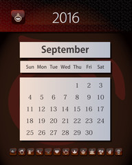 Template business calendar 2016 with design in tea, coffee and chocolate colors, September