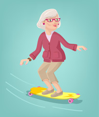 Grandmother skater. Vector cartoon flat illustration