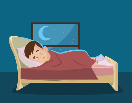 Sleepless Man. Vector Flat Cartoon Illustration