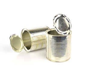 Open an empty tin can on white background