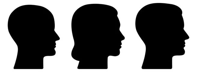 Poster Set: 3 menschliche Vektor-Gesichter im Profil: weiblich, männlich, geschlechtsneutral / schwarz, Vektor, freigestellt © snyGGG