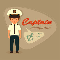 captain, sailor cartoon man, vector sea illustration